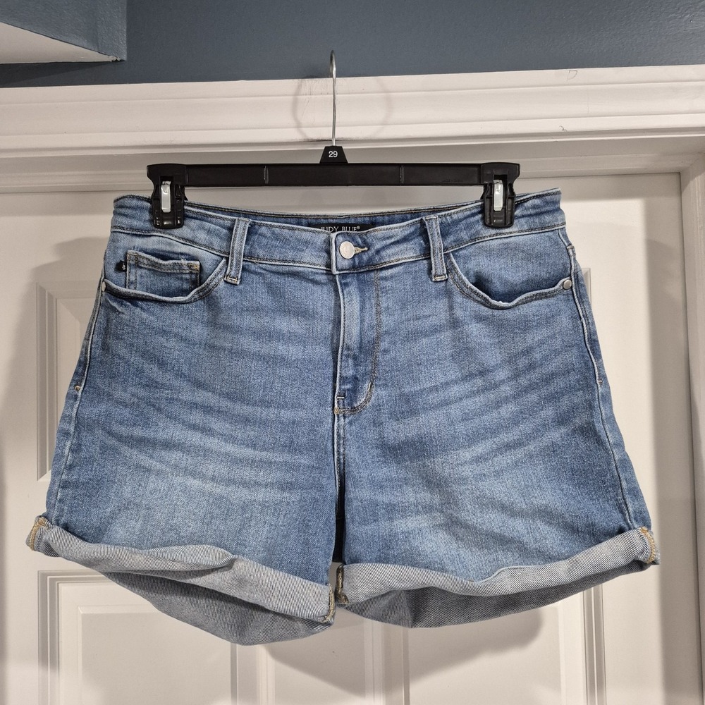 Judy Blue Shorts Womens XL Denim Jean Mid Rise Cuffed Stretch Distressed Summer
